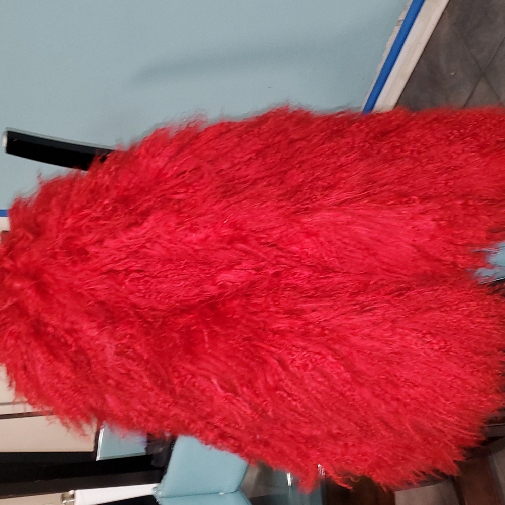 Real fur red coat